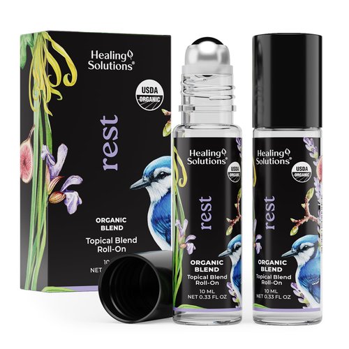 Healing Solutions - (2 Pack) Rest Blend Essential Oil Roll on Perfume for Skin Calm Sleep Essential Oil Roller Body Oil Aromatherapy, Organic USDA Certified, Sleep Essential Oil Roller Ball