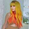 incohair 24 Inches Long Wavy Wigs for Women Heat Resistant Synthetic Ombre Wig with Bangs, Colorful Costume Wigs for Party Halloween Cosplay (ombre Yellow Orange)