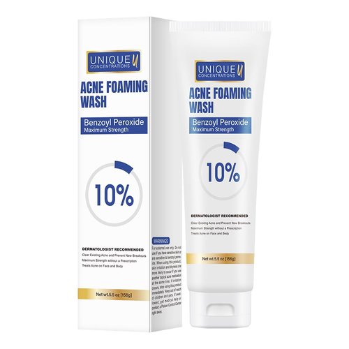 Acne Foaming Face Wash with 10% Benzoyl Peroxide - Maximum Strength Antibacterial Cleanser for Acne Face Wash and Body Cleanser - Treats Acne, Oily Skin, and Deep Pore Cleansing - 5.5 oz