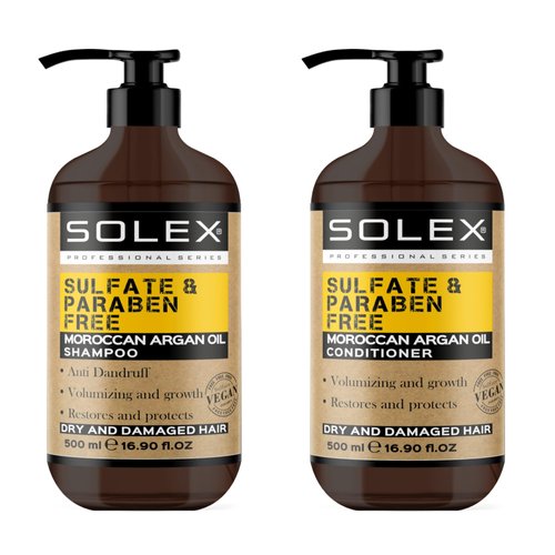 Solex Moroccan Argan Oil Shampoo and Conditioner Set - Sulfate & Paraben Free - Anti Dandruff - Treatment for Men & Women Hair Thickening Volumizing Products, (2 pack x 16.9 Fl Oz. / 500 mL)