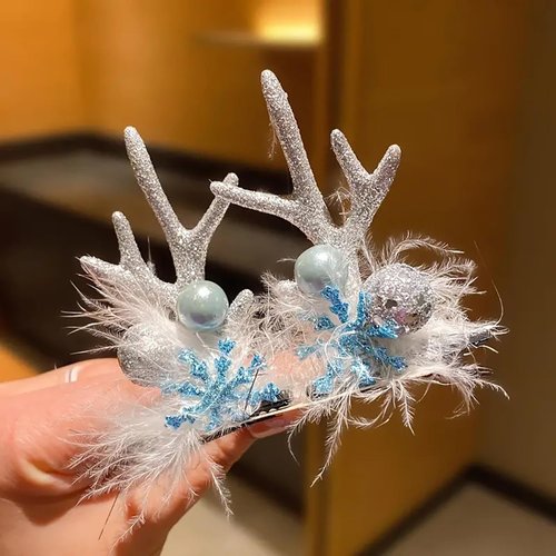 Deer Antler Hair Clips Christmas Hair Accessories Reindeer Antlers Snowflake Design Glitter Hair Barrettes Cute Small Hair Clip Winter Xmas Hair Decorations for Women Holiday Party Favors, 1 Pairs