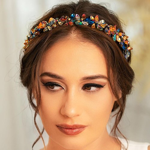 Formery Colorful Flower Headband Black AB Crystal Beads Hairband Party Prom Wedding Handmade Floral Crystals Hair Accessories for Women and Girls
