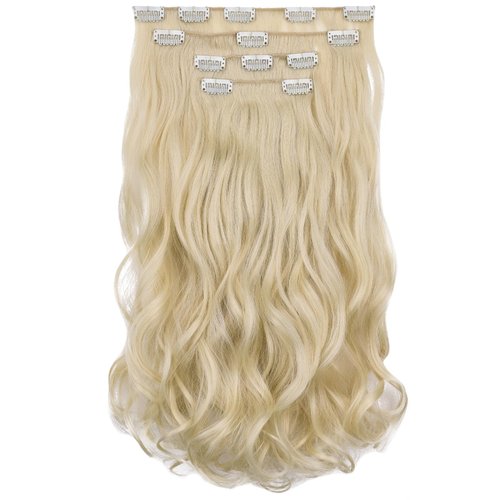 SYXLCYGG Blonde Hair Extensions 4pcs Synthetic Wavy Hair Extension 18" 5.5 Oz Curly Cheap Hair Piece Women Natural Fluffy&Not Tangled Full Head
