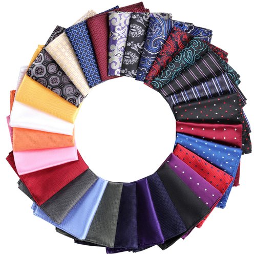 28 Pack Pocket Squares for Men Men's Handkerchief Mens Pocket Squares Set Assorted Colors with a Holder