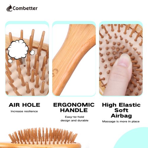 Bamboo Hair Brush Combetter, Natural Brush to Soften&Improves Hair Texture - Soothing Massage to Improve Dandruff Eco-Friendly Comb for All Hair Types