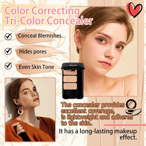 3 Colors Corrector Palette,Moisturizing Long Lasting Waterproof Cream Contour Makeup Palette,Color Correcting Concealer,Natural Flawless Full Coverage Liquid Foundation Set with Makeup Brushes