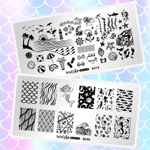 Whats Up Nails - Nautical Sea Stamping Plates 2 pack (A019, B038) for Nail Art Design