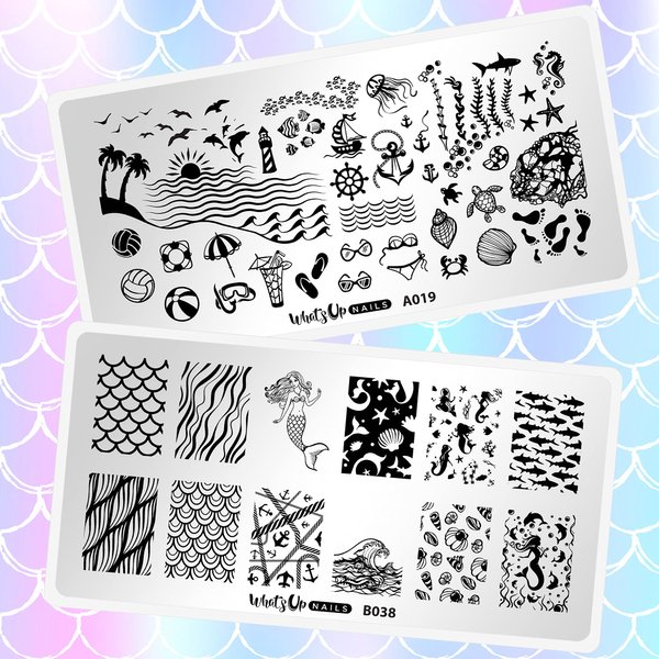 Whats Up Nails - Nautical Sea Stamping Plates 2 pack (A019, B038) for Nail Art Design
