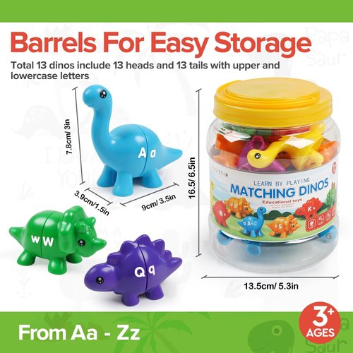kizh Matching Dinosaur Toys,Double-Sided Alphabet Learning Toy,Fine Motor Toys,ABC Alphabet Letters Uppercase Lowercase Letters Sorting Matching Game for Toddler Boys Girls