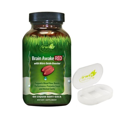 Irwin Naturals Brain Awake with Nitric Oxide Booster, 60 Liquid Softgels Bundle Pill Case