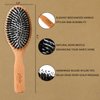 Wooden Boar Bristle Hair Brush, Natural Beechwood Detangling Brush for Men & Women, Soft Natural Bristles Bursh with Travel Bag, Hairbrush for Long Short Thick Curly Wet Dry Hair