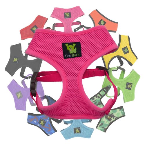 EcoBark Dog Harness - Max Comfort Luxurious Soft Mesh - Over The Head No Pull & No Choke Halter Harness Vest - Eco-Friendly Body Harness for Puppy, Toy Breeds, Small & Medium Dogs (Medium, Pink)