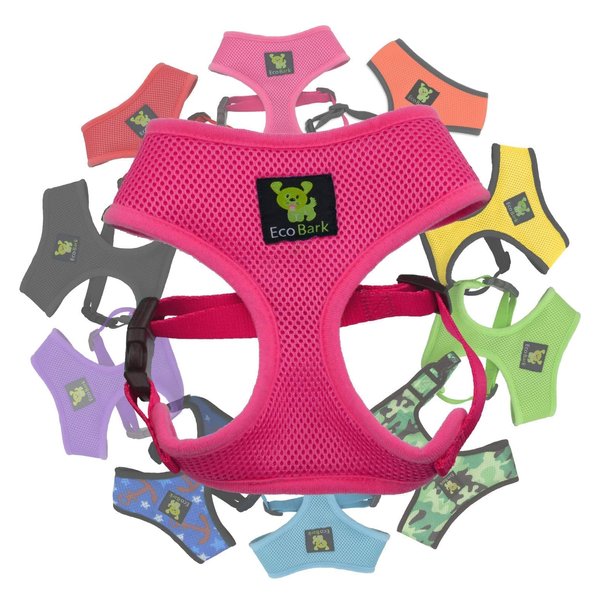 EcoBark Dog Harness - Max Comfort Luxurious Soft Mesh - Over The Head No Pull & No Choke Halter Harness Vest - Eco-Friendly Body Harness for Puppy, Toy Breeds, Small & Medium Dogs (Medium, Pink)