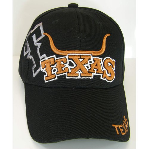 Texas Longhorn & State Flag Adjustable Baseball Cap (Black)