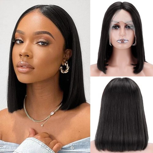 Ycoiner Short Bob Wig Human Hair 13x4 Frontal Bob Wigs for Black Women Human Hair Glueless Wigs Human Hair Pre Plucked Pre Cut 180% Density 12 Inch