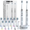 Sonic-FX Dual Electric Rechargeable Toothbrush Duo Dual Handle Sonic 3 Brushing Modes Toothbrush Set with Smart Timer for Adults and Kids with Charging Dock Brush Holder and 14 Brush Heads, White