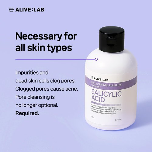 ALIVELAB Enrich Salicylic Acid 0.5% Cleanser for Acne-Prone Skin, Exfoliating and Removes Blackheads Daily face wash (5.74 fl.oz)
