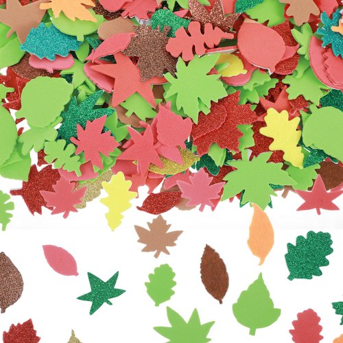 300 Pcs Fall Leaf Foam Sticker Leaf Glitter Stickers Autumn Thanksgiving Glitter Maple Leaves Self Adhesive Fall Leaf Stickers for DIY Art Crafts Scrapbooks Supplies Party Decoration