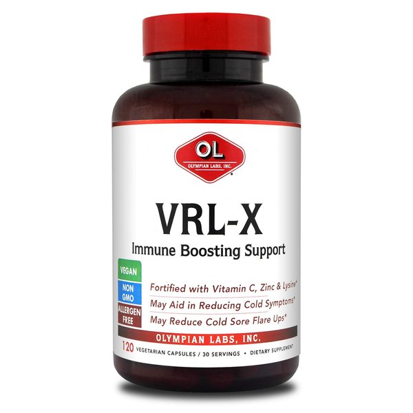 Olympian Labs VRL-X Advanced Immune Support, Vitamin C, Zinc & Lysine, May Aid in Cold Sore Relief, 120 Capsules