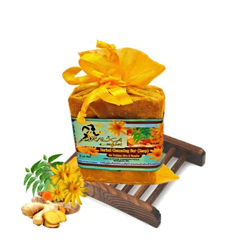 Arnica Therapeutic Bar Soap - Herbal Natural Organic for Skin, Hair, Muscles, Massage, Bath, Foot Soak - Neem, Ginger, Turmeric, Lemongrass, Essential Oils - 8oz Bar & Rack - by ARNICAmfort
