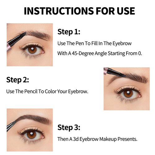 Chbgutlmr 4-tip Microblade Eyebrow Pencil, 2024 New 3D Waterproof Eyebrow Contour Pen, Long-Lasting Natural Fine Line Magic Eyebrow Pencil (Black)