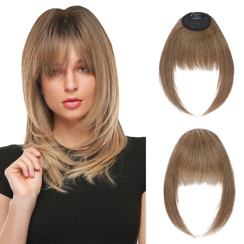 Hairro Clip In Bangs Human Hair French Bangs Flat Front Fringe Bang Hairpieces Side Bangs Clip On...