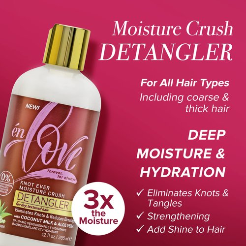 én Love Knot Ever Moisture Crush Hair Detangler | Natural Coconut Milk & Aloe Vera | Detangles Curls, Softens Hair and Eliminates Knots | Pre-Shampoo | Anti-Breakage, Repairs & adds Deep Shine | 12oz