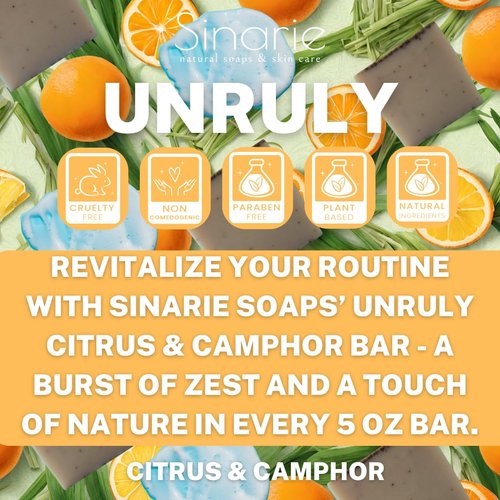 Sinarie Exfoliating Citrus Camphor Bar Soap with Walnut Shells & Citronella Soaps Unruly, 5 oz