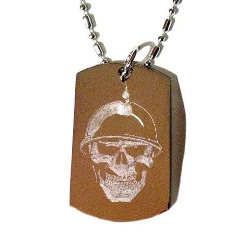 Soldier Skull Helmet Biker Logo Symbols - Military Dog Tag Luggage Tag Key Chain Metal Chain Necklace