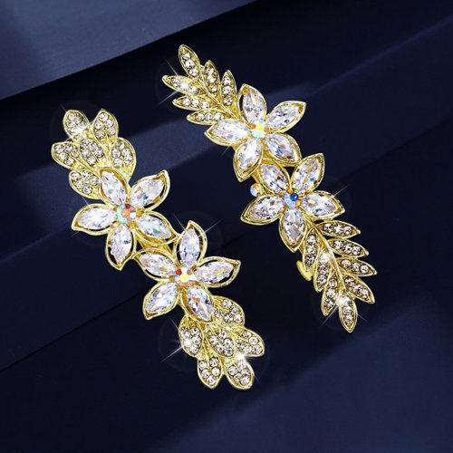 WHAVEL 2PCS Rhinestone Hair Barrettes for Women, Gold Hair Clips Crystal Flower Barrette Wedding Hair Clips Fancy Hair Clips Wedding Prom Formal Hair Accessories for Women