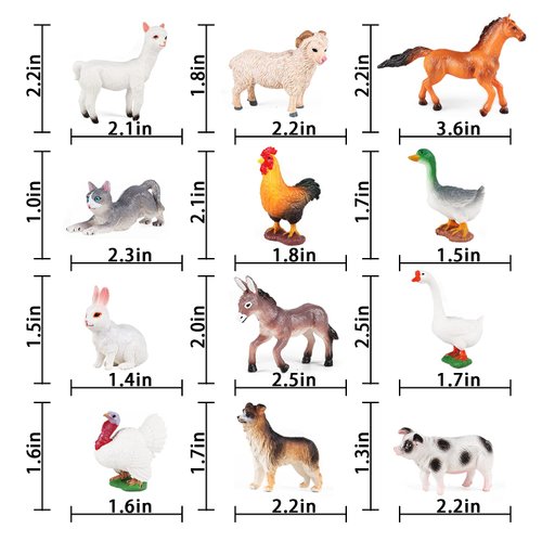 SIENON 12Pcs Farm Animal Figures Toys Realistic Plastic Farm Animal Figurines, Farm Animals Playset Educational Learning Toy Set, Farm Animal Cake Topper for Jungle Farm Theme Birthday Christmas Party
