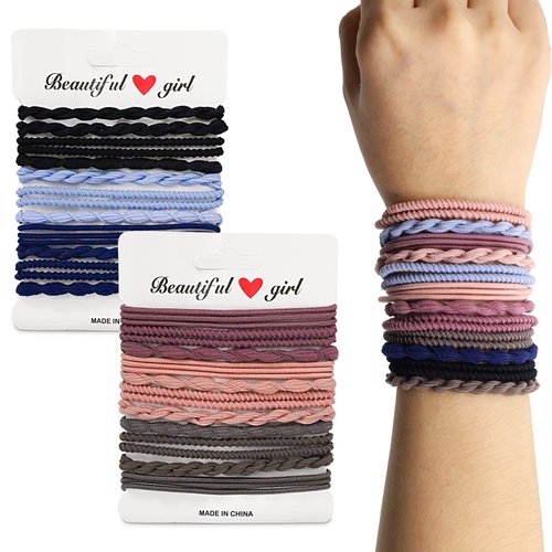 MEMOVAN Hair Tie Bracelets 24pcs Boho Hair Ties for Women Girls Ponytail Holders Seamless Braided Hair Bands Elastic Hair Ties Cotton No Crease Hair Band for Thick Thin Hair Curly Hair