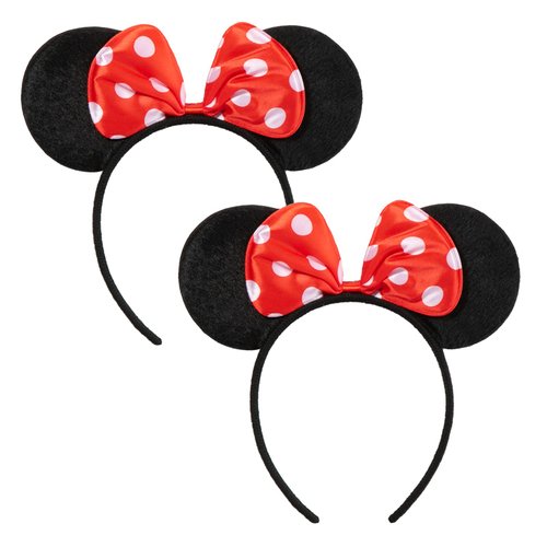 CHuangQi 2pcs Mouse Ears Headband Solid Black Ear &amp; Red Bow with Polka Dots for Boy &amp; Girl Birthd...