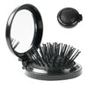 2 Pieces Folding Travel Mirror Hair Brushes, Pocket Hair Comb, Hair Brush with Mirror, Round Mini Hair Brush for Women and Girls (Black)