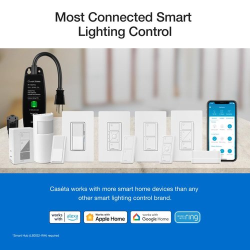 Lutron Caseta Smart Lighting Claro Smart Switch for Light Bulbs and Fans, Works w/ Alexa, Apple Homekit, Google Home (Hub Required), Neutral Required, 5A Single-Pole/3-Way, DVRF-5NS-BR, Brown