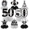 50th Birthday Decorations Honeycomb Centerpieces for Women Men, 8pcs Black White Silver Happy 50 Birthday Table Topper Party Supplies, Fifty Years Old Birthday Table Sign Decor