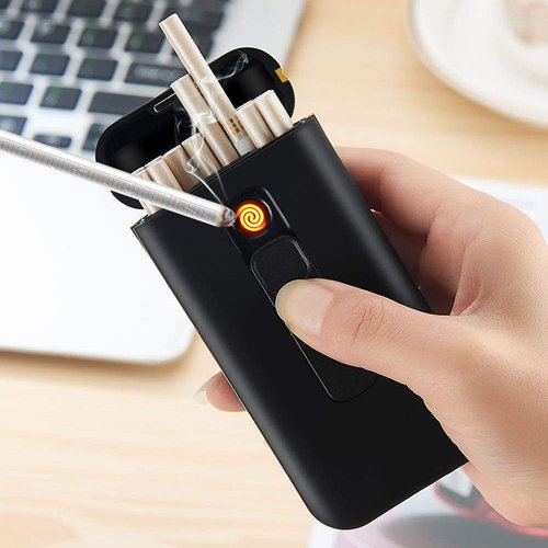 Cigarette Case with Lighter Cigarettes Box Portable 20pcs 100s Slim Cigarettes USB Lighters 2 in 1 Rechargeable Flameless Windproof Electric Lighter (Red)