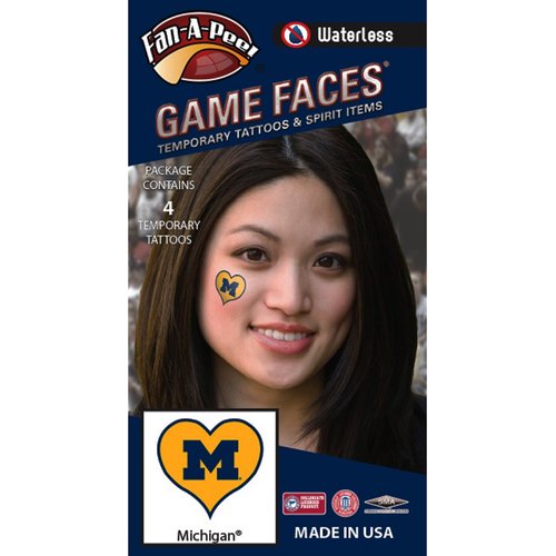 Fan A peel NCAA Michigan Wolverines 4-Pack I Love My U Temporary Tattoos