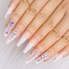 Artquee 24pcs Luxury 3D Press on Nails Long Ballerina Acrylic Fake Nail Art Glossy Coffin False Tips Manicure Stick for Women Decoration (French White Ombre)