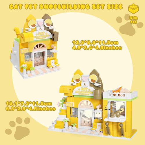 Tenhorses Cat Pet Shop Building Set, Adorable Cat Themed Pet Store with Climbing Frame, Creative Toy Gifts for Cat Lovers and Kids(283PCS)