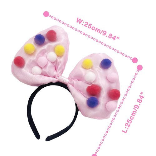 Giliger 3D Oversize pink bow headband with colors balls mouse ears headbands hairbands for Women Girls, Cosplay Accessories Party Decorations
