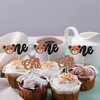 Gyufise 24Pcs Bear Cupcake Toppers Glitter Bear One Cupcake Picks First Birthday Cake Decorations for Gender Reveal Bear Theme Baby Shower Kids Birthday Party Supplies