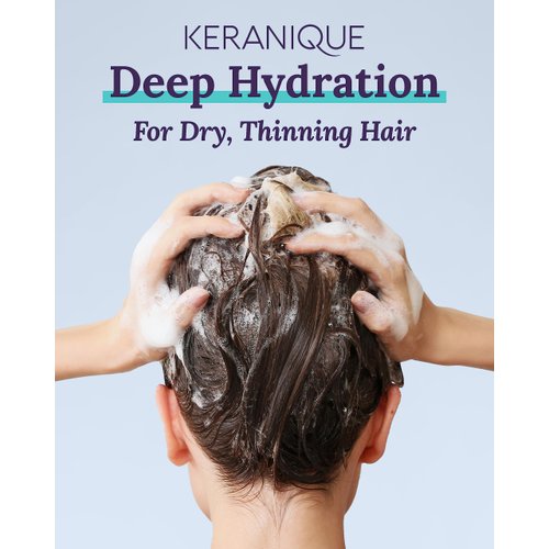 Keranique Hydrating Shampoo for Dry Hair - Deep Hydration Sulfate-Free Shampoo for Dry Damaged Hair with Keratin - Intense Hydrator for Repairing Natural Moisture on Dry, Frizzy, Thin, Damaged Hair
