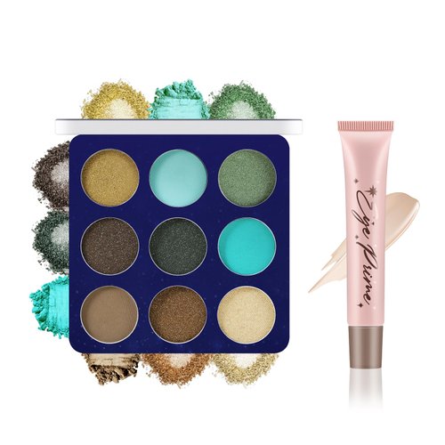 Apooliy 2pcs Eyeshadow Palette with Eye Primer,Waterproof Matte Glitter Eye Shadow,Long Wear Eyeshadow,Highly Pigmented Blue Eye Makeup