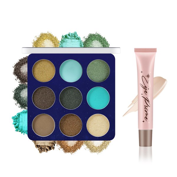 Apooliy 2pcs Eyeshadow Palette with Eye Primer,Waterproof Matte Glitter Eye Shadow,Long Wear Eyeshadow,Highly Pigmented Blue Eye Makeup