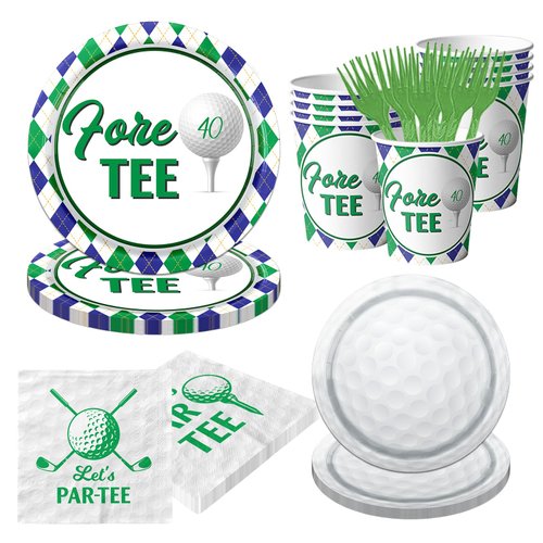 Golf 40th Birthday Party Decorations, 100Pcs Let's Par-Tee Disposable Golf Plates and Napkins Tableware Kit for Sports Theme 40th Birthday Party Favors, Golf Party Supplies