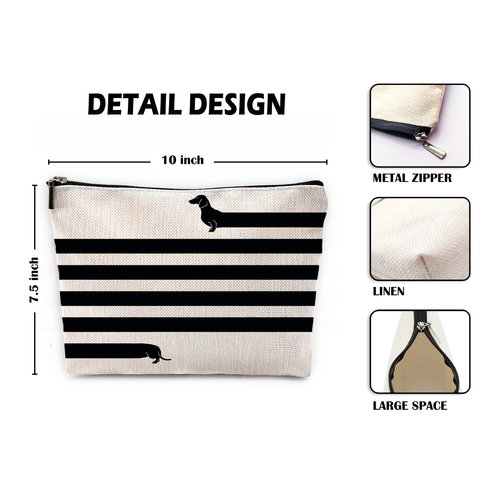 Funny Very Long Dachshund Dog Makeup Bag, Funny Sausage Dog Lovers Cosmetic Pouch for Women Girls, Christmas Birthday Gifts for Dachshund Moms Owners Women Girls