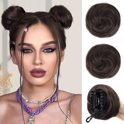 HANYUDIE Space Buns Hair Pieces 2PCS Claw Clip in Hair Bun Mini Bun Hair Scrunchies Extension for Women Girls 6#
