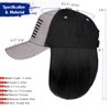 Qlenkay American Flag Hat Wig USA Flag Adjustable Baseball Cap Attached with 14" Hair Extensions Straight Bob Synthetic Hairpiece for Women Dark Black