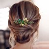 BETITETO Bridal Hair Comb Emerald Green Crystal Gold Leaf Vine Hair Piece Accessories for Wedding Bride Women Party (Emerald Green)
